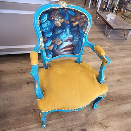 Cabriolet louis xv jaune et bleu