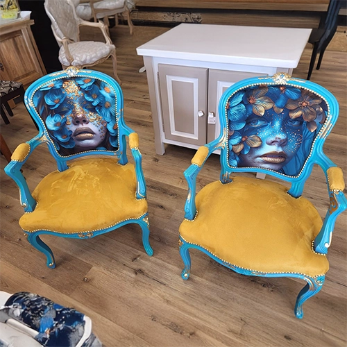 Duo cabriolet louis XV jaune et bleu