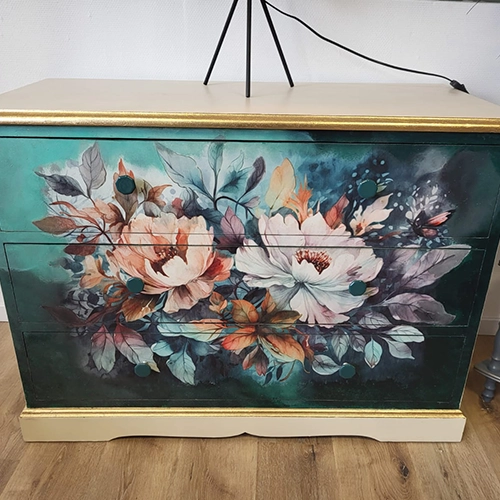 Commode déco fleurs 3 tiroirs
